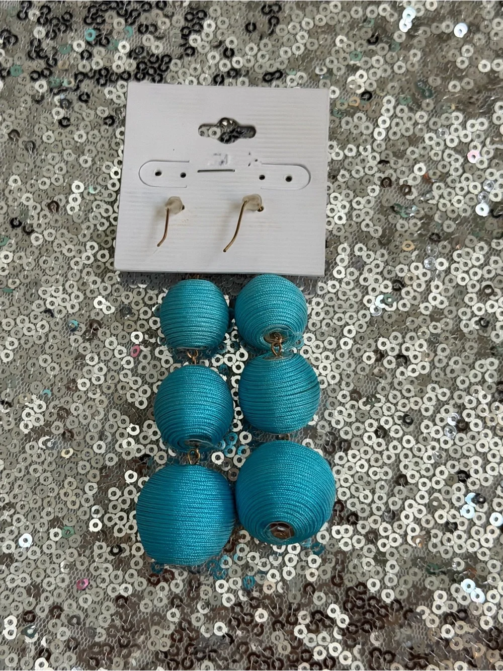 Turquoise Triple Bead Dangle Earrings - Unbranded